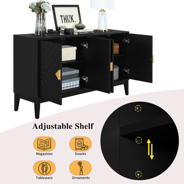 4-door Sideboard Storage Cabinet With Gold Handle And Adjustable Shelves